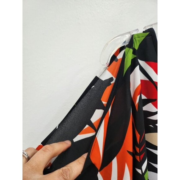 Worthington Womens Cold Shoulder Blouse Size Small Black Red Leaf Print Tropical - Picture 4 of 8